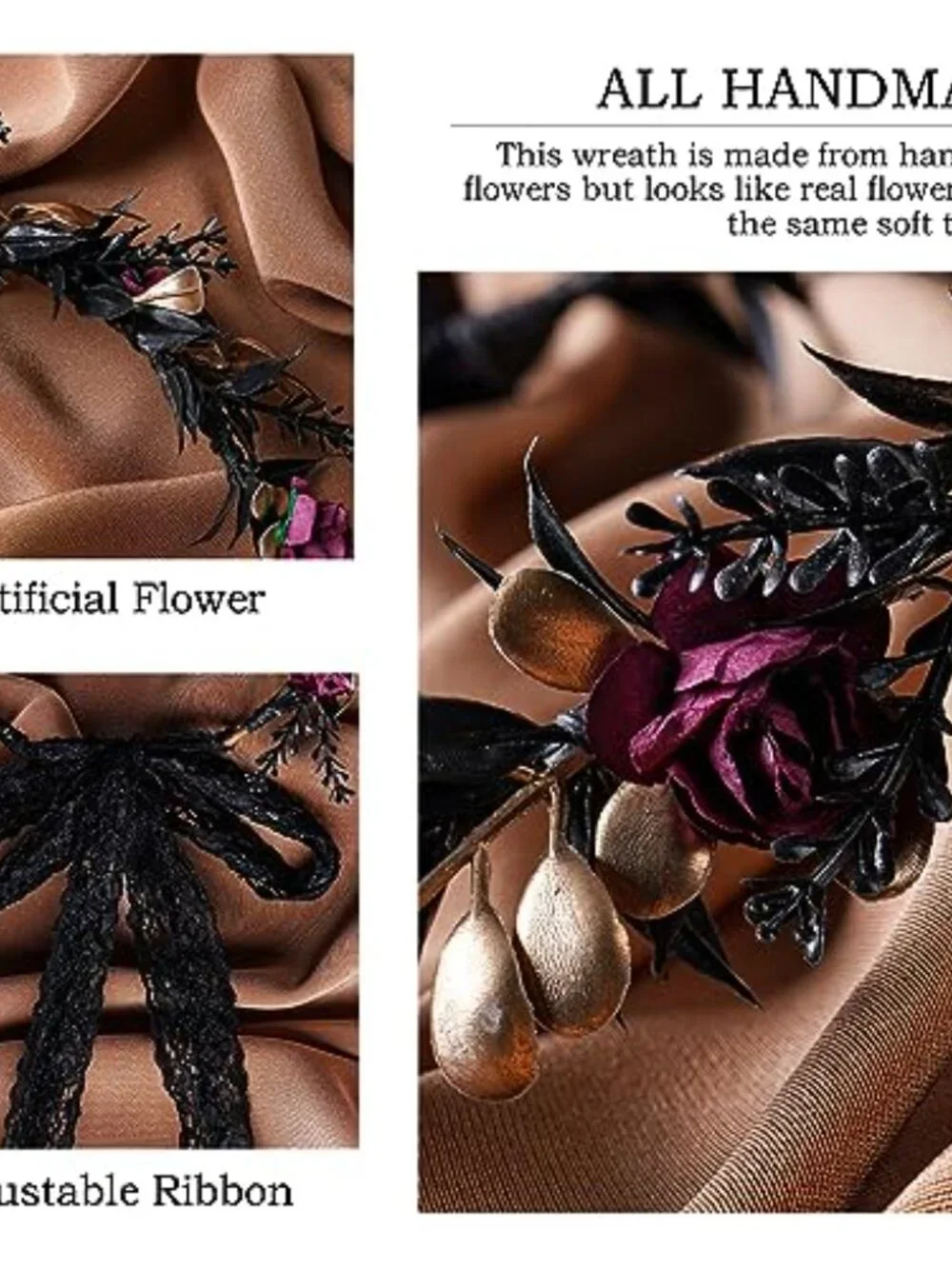 MOSTORY Elf Black Flower Crown Gothic Fairy Headband Renfaire Halloween Costume